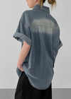 (UNISEX) Neverby Oversized Denim Short Sleeve Shirt
