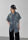 (UNISEX) Neverby Oversized Denim Short Sleeve Shirt