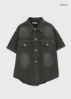 (UNISEX) Neverby Oversized Denim Short Sleeve Shirt