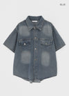 (UNISEX) Neverby Oversized Denim Short Sleeve Shirt