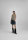 Raviol Stripe Cap Sleeveless Top (Built-in Cap)