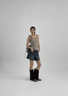 Raviol Stripe Cap Sleeveless Top (Built-in Cap)