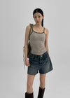 Raviol Stripe Cap Sleeveless Top (Built-in Cap)