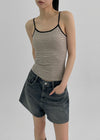 Raviol Stripe Cap Sleeveless Top (Built-in Cap)