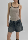 Raviol Stripe Cap Sleeveless Top (Built-in Cap)
