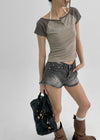 Tiyung Distressed Camo Short Denim Pants