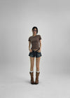Melking Slim Shirring Short Sleeve Tee