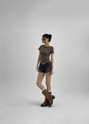 Melking Slim Shirring Short Sleeve Tee
