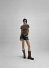 Melking Slim Shirring Short Sleeve Tee