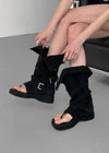 Pitching Buckle Suede Thong Mid Boots
