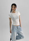 Melking Slim Shirring Short Sleeve Tee