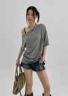 Doomit Shirring Loose Fit Off-Shoulder Short Sleeve Tee