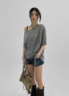 Doomit Shirring Loose Fit Off-Shoulder Short Sleeve Tee