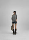 Doomit Shirring Loose Fit Off-Shoulder Short Sleeve Tee
