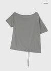 Doomit Shirring Loose Fit Off-Shoulder Short Sleeve Tee