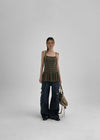 Cammel Stripe Layered Sleeveless Mini Dress