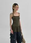 Cammel Stripe Layered Sleeveless Mini Dress
