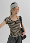 [MADE] Robeng Stripe Henley Neck Short Sleeve Tee