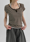[MADE] Robeng Stripe Henley Neck Short Sleeve Tee