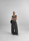 (UNISEX) Bagging Rivet Nylon Wide String Pants