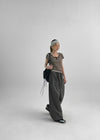 (UNISEX) Bagging Rivet Nylon Wide String Pants