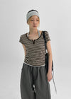 [MADE] Robeng Stripe Henley Neck Short Sleeve Tee