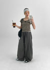 (UNISEX) Bagging Rivet Nylon Wide String Pants