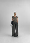 (UNISEX) Bagging Rivet Nylon Wide String Pants