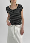 [MADE] Robeng Stripe Henley Neck Short Sleeve Tee