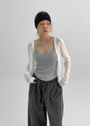 Tibolling Rounding String Sleeveless Top (Built-in Cap)