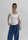 Elu Square Neck Button Short Sleeve Tee