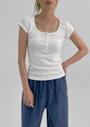Elu Square Neck Button Short Sleeve Tee