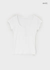 Elu Square Neck Button Short Sleeve Tee
