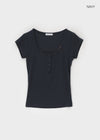 Elu Square Neck Button Short Sleeve Tee