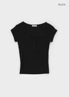 Elu Square Neck Button Short Sleeve Tee