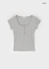 Elu Square Neck Button Short Sleeve Tee