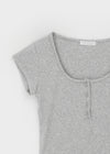 Elu Square Neck Button Short Sleeve Tee