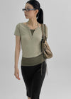Bining Layered Stripe Halter Henley T-Shirt (S/S Ver.)