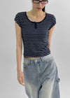 [MADE] Robeng Stripe Henley Neck Short Sleeve Tee