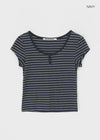 [MADE] Robeng Stripe Henley Neck Short Sleeve Tee