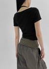 Bining Layered Stripe Halter Henley T-Shirt (S/S Ver.)