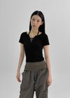 Bining Layered Stripe Halter Henley T-Shirt (S/S Ver.)
