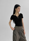 Bining Layered Stripe Halter Henley T-Shirt (S/S Ver.)