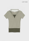 Bining Layered Stripe Halter Henley T-Shirt (S/S Ver.)
