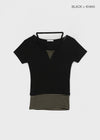 Bining Layered Stripe Halter Henley T-Shirt (S/S Ver.)