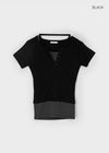Bining Layered Stripe Halter Henley T-Shirt (S/S Ver.)