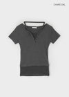 Bining Layered Stripe Halter Henley T-Shirt (S/S Ver.)