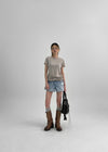 Ichion Roll-up Damage Denim Shorts