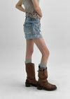 Ichion Roll-up Damage Denim Shorts