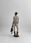 Ichion Roll-up Damage Denim Shorts
